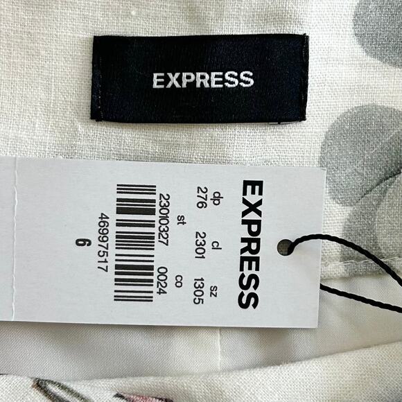 Express Linen Blend White Floral Protea High-Waisted Belted Shorts NWT - Picture 5 of 6